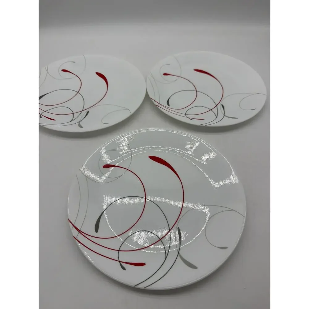 Corelle Splendor Dinner Plates‎ Red Grey Swirl 10 1/4” Inch Round Set Of 3